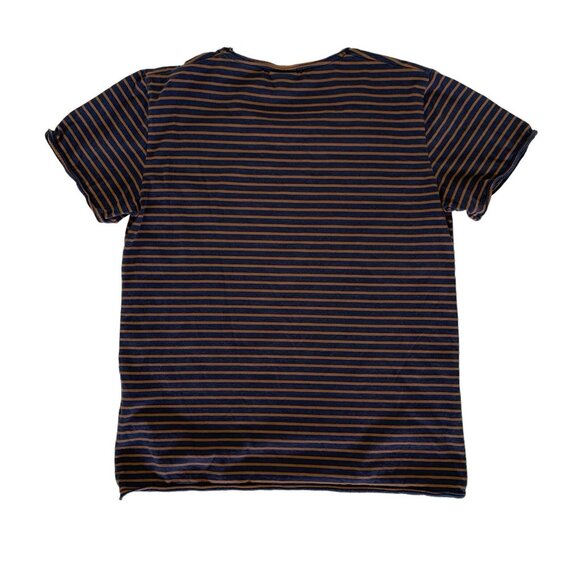 Kauf Dich Gluklich Tee Large Blue Brown Striped Short Sleeve Minimalist - Picture 2 of 5